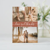 愛と感謝していTerracottaの結婚3つの写真コラージュ サンキューカード (スタンド正面)