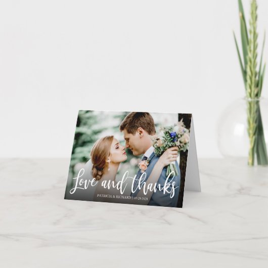 愛と感謝のエレガントな写真 ウェディング サンクス サンキューカード (正面)