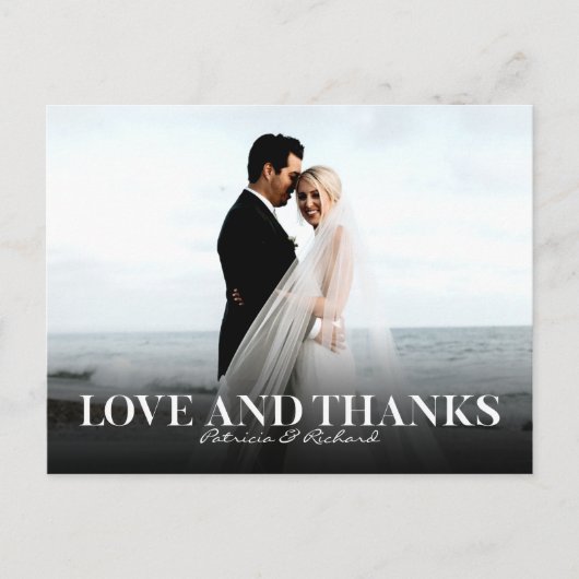 愛と感謝のシンプルな結婚式のお礼フォト ポストカード (正面)