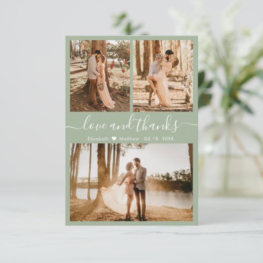 愛と感謝のセージグリーン結婚式お礼カード サンキューカード (スタンド正面)