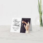 愛と感謝のブラック＆ホワイト結婚式写真 サンキューカード (正面)