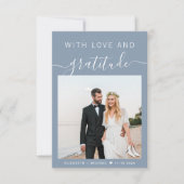 愛と感謝の写真ダスティブルー結婚ズ サンキューカード (正面)