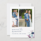 愛と感謝の写真、紫と青結婚の サンキューカード (正面)