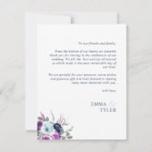 愛と感謝の写真、紫と青結婚の サンキューカード (裏面)