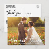 愛と感謝の現代的な結婚式のお礼写真 ポストカード (正面/裏面)