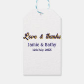 愛と感謝の紫オレンジカップル名と日付 ギフトタグ (裏面)