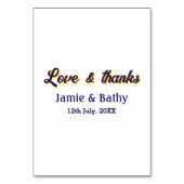 愛と感謝の紫オレンジカップル名と日付 テーブルナンバー (裏面)