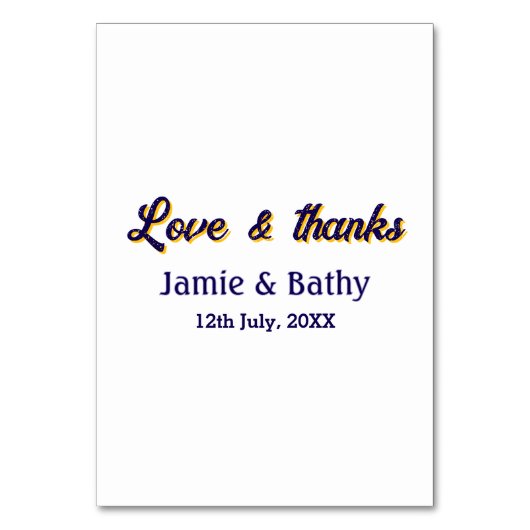 愛と感謝の紫オレンジカップル名と日付 テーブルナンバー (正面)