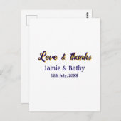 愛と感謝の紫オレンジカップル名と日付 ポストカード (正面/裏面)