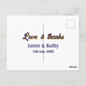 愛と感謝の紫オレンジカップル名と日付 ポストカード (裏面)