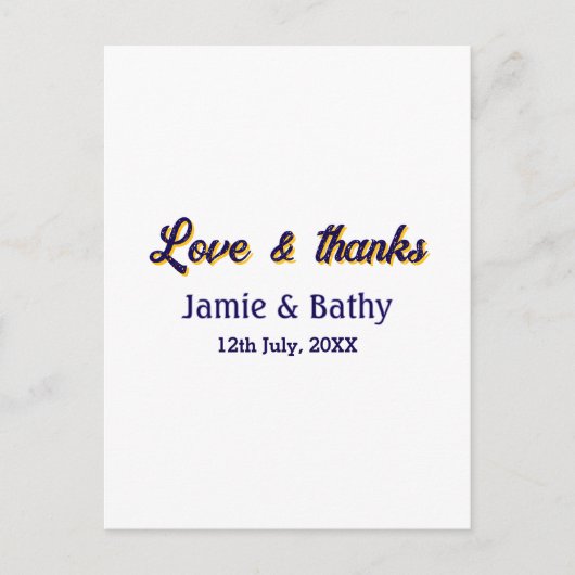 愛と感謝の紫オレンジカップル名と日付 ポストカード (正面)