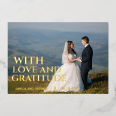 愛と感謝の金ゴールドフォイル結婚のサンキューカード 箔シーズンカード (正面)