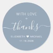 愛と感謝を込めて ダスティーブルー ウェディング サンクス ラウンドシール (正面)