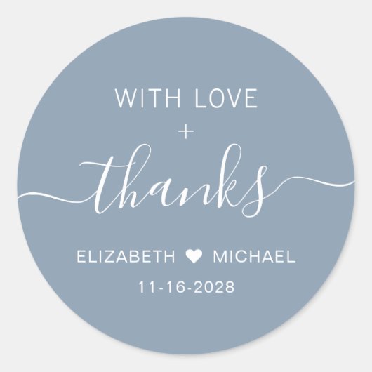 愛と感謝を込めて ダスティーブルー ウェディング サンクス ラウンドシール (正面)