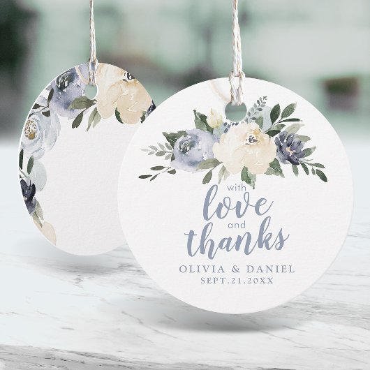 愛と感謝を込めて　ブルーグレイの優しいボタニカル フェイバータグ