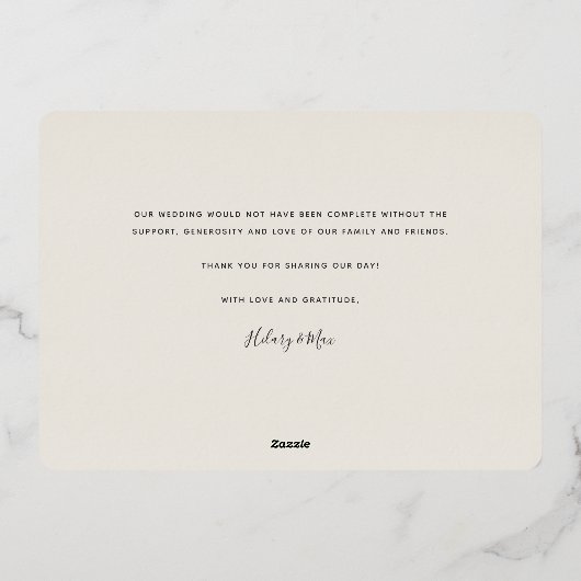 愛と感謝ゴールドフォイル結婚のサンキューカード 箔招待状 (裏面)