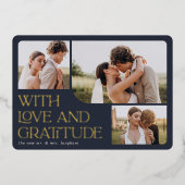 愛と感謝ゴールドフォイル結婚のサンキューカード 箔招待状 (正面)