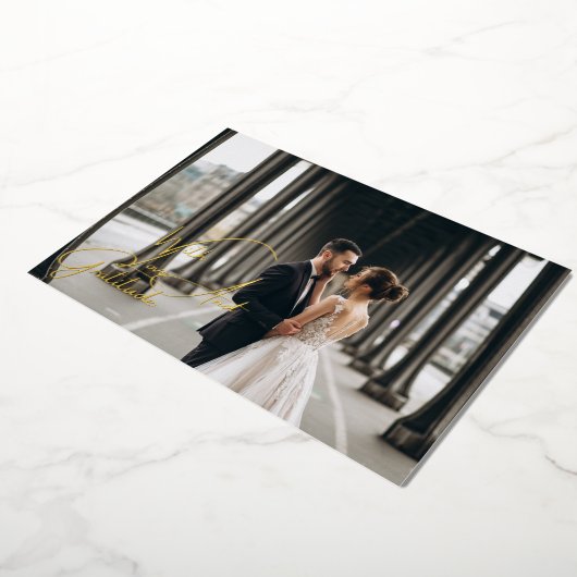 愛と感謝ゴールドフォイル結婚のサンキューカード 箔招待状 (回転した状態)