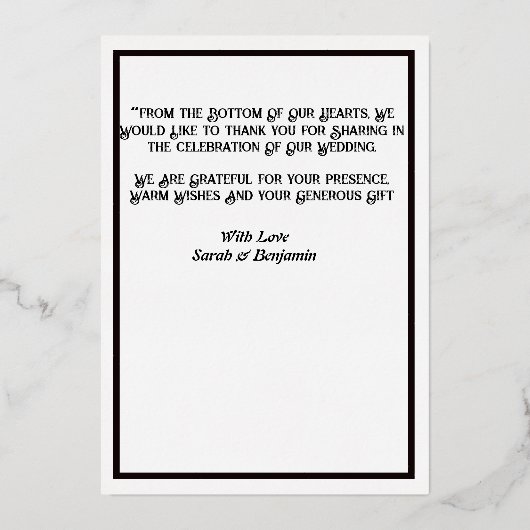 愛と感謝バラ金ゴールド結婚のサンキューカード 箔招待状 (裏面)