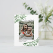 愛と感謝。トロピカルリーフのウェディングサンクス ポストカード (スタンド正面)