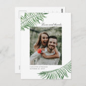 愛と感謝。トロピカルリーフのウェディングサンクス ポストカード (正面/裏面)