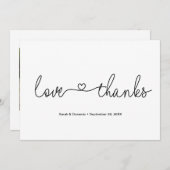 愛と感謝 ハートスクリプト カスタム フォト ウェディング サンキューカード (正面/裏面)