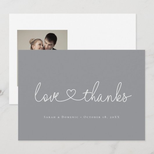 愛と感謝 ミニマルなハートのフォトスクリプト サンキューカード (正面/裏面)