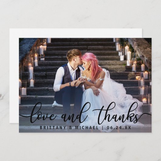 愛と感謝 | 現代のウェディングフォト感謝メッセージ サンキューカード (正面/裏面)