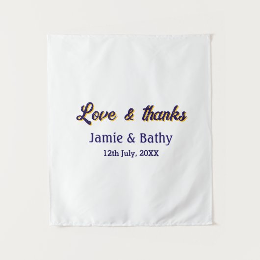 愛と感謝 紫オレンジ カップル名 日付 タペストリー (正面)