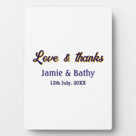 愛と感謝 紫オレンジ カップル名 日付 フォトプラーク