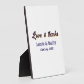 愛と感謝 紫オレンジ カップル名 日付 フォトプラーク (側面)