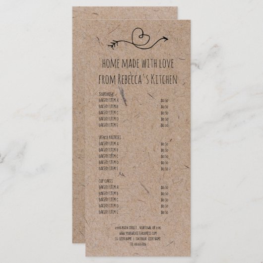 愛と手作りベーカリー価格表& メニュー (正面/裏面)