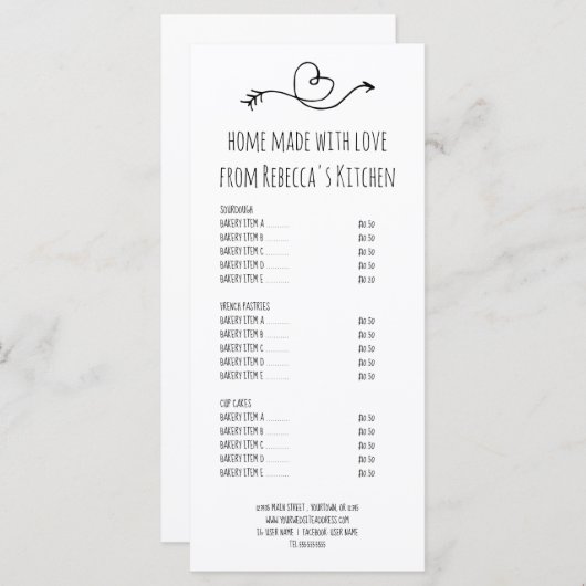 愛と手作りベーカリー価格表&メニュー メニュー (正面/裏面)