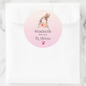 愛と手作り可愛いキリン母とベビー ラウンドシール (バッグ)