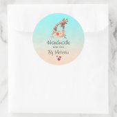 愛と手作り可愛いキリン母とベビー ラウンドシール (バッグ)