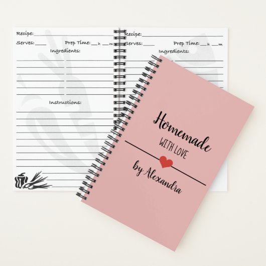 愛と手作り赤面ピンクレシピノート ノートブック (内側)