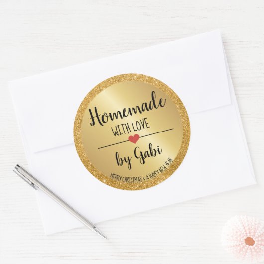 愛と手作り金ゴールドグリッターホリデイjarのふたCL ラウンドシール (封筒)
