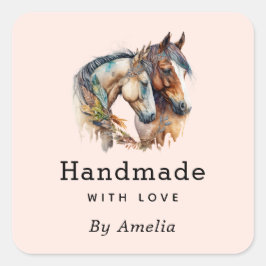 愛と手作り2つの美しい馬ウェスタン スクエアシール