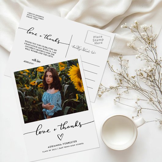 愛と手書き感謝していのかわいいハート卒業生 ポストカード
