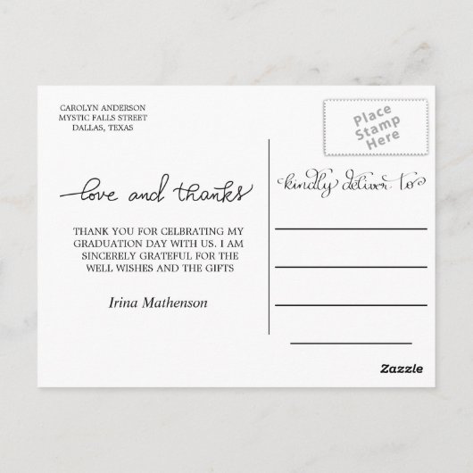 愛と手書き感謝していの3つの大学院の写真 ポストカード (裏面)