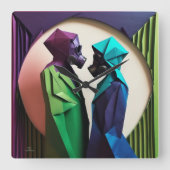 愛と抵抗の折り紙鮮やか スクエア壁時計 (正面)