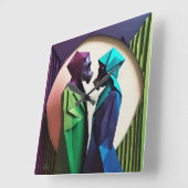 愛と抵抗の折り紙鮮やか スクエア壁時計 (傾斜)