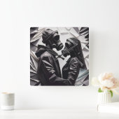 愛と抵抗の折り紙B/W スクエア壁時計 (ホーム)