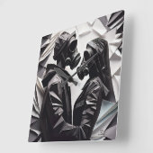 愛と抵抗の折り紙B/W スクエア壁時計 (傾斜)