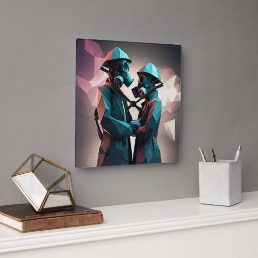 愛と抵抗アイソメローポリ スクエア壁時計 (オフィス)