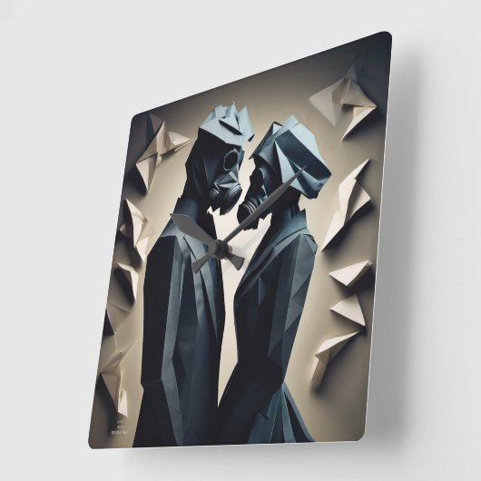 愛と抵抗折り紙 スクエア壁時計 (傾斜)