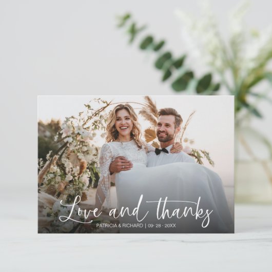 愛と書感謝していエレガントの写真結婚の サンキューカード (スタンド正面)
