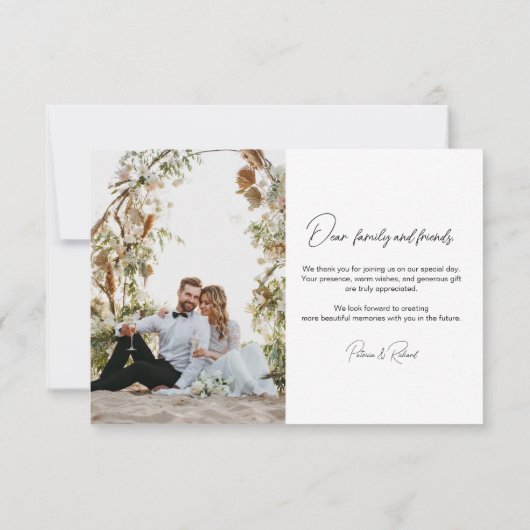 愛と書感謝していエレガントの写真結婚の サンキューカード (裏面)