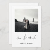 愛と書感謝していミニマル道の写真結婚の サンキューカード (正面/裏面)