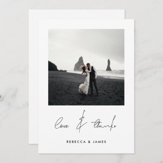 愛と書感謝していミニマル道の写真結婚の サンキューカード (正面/裏面)